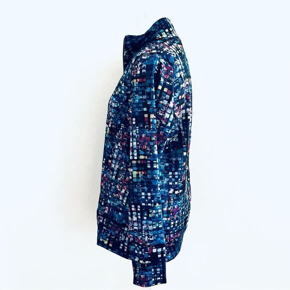 SNOSKINS Zip Jacket Back Hidden Pocket Multi Color Prisms EUC Exercise SZ Med - Picture 3 of 7
